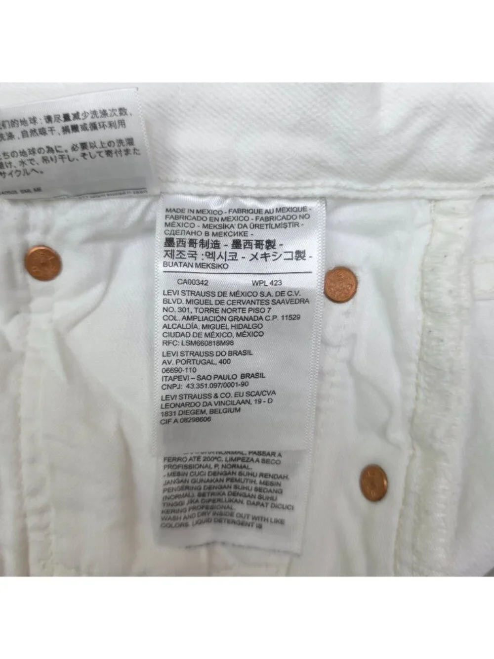 Levis White 501 Button-Fly Straight Leg Jeans W34 L32 100% Cotton Made In Mexico